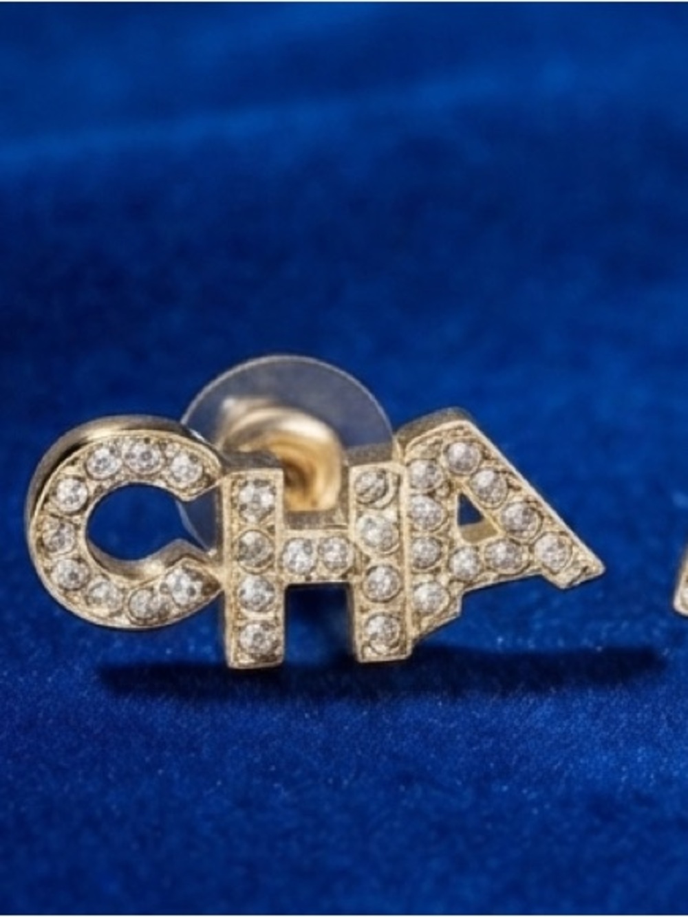 Gold Rhinestone/Crystal Lettered Stud Earrings - Picture 2 of 8